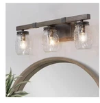 Lnc Modern Farmhouse Rust Faux Wood Grain 3-LIGHT With Mason Jar Glass Shades. Fixed Price $55.00.
