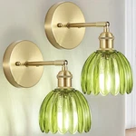 Hardwired Wall Sconces Set Of Two, Vintage Lights With Green Tulip Glass. Fixed Price $61.59.