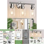 1 Pack Brushed Nickel 3-LIGHT Bathroom Vanity Wall Clear Glass Farmhouse. Fixed Price $81.89.