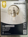 Hampton Bay In. Marsden Brushed Nickel Wall Mount Light Clear Glass 1006324388. Fixed Price $18.44.