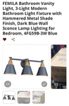 Femila Blue Bathroom Fixtures 3-LIGHT Vanity Lights Over Mirror 4FG59B-3W. Fixed Price $18.99.