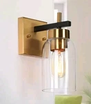 Zevni Modern 1-LIGHT Brass Gold Wall Sconce With Clear Glass Shade. Fixed Price $42.00.