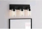 Hampton Bay Regan 21 In. 3-LIGHT Matte Black Bathroom Vanity Clear Glass. Fixed Price $56.00.