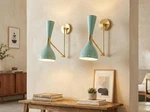 Mid Century Modern Cone Brass Wall Sconce, Stilnovo Swing Arm Bedside Lamp Pair. Fixed Price $149.00.
