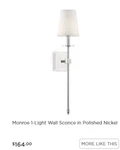 New Savoy House 9-7144-1-109, Monroe Light " Wall Sconce In Polished Nickel. Fixed Price $124.90.
