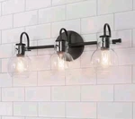 Lnc A04099 3-LIGHT 22" Black Bathroom Vanity Clear Globe Glass Shades. Fixed Price $47.49.