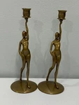 Vtg Robert Thew Patinated Bronze Art Deco Style Nude Woman Candle Sticks Holders. Fixed Price $1150.00.