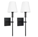 Lamqee 1-LIGHT Matte Black Wall Sconce With White Fabric Shade 2-PACK. Fixed Price $27.99.