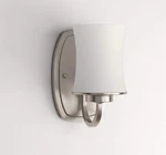 Hampton Bay Chaplinne 1 Light Brushed Nickel Wall Sconce Opal White Shade 5"X8". Fixed Price $44.99.