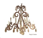 Vintage Arte Mexico Spanish Style Forged Iron & Crystal Chandelier Light. Fixed Price $1650.00.
