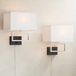 Trixie Modern Wall Lamps Set Of Nickel Black Plug-in 12" Fixture Fabric Shade. Fixed Price $198.95.