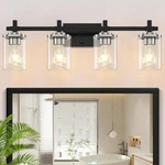 4-LIGHTS Black And Brushed Nickel 30.3" Vanity Square Clear Glass Shade. Fixed Price $47.99.