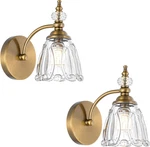 Vintage Brass Wall Sconces Set Of 2 - Brushed Gold Glass Light Fixtures. Fixed Price $116.99.