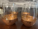Copper Honeycomb Design Stemless Wine Glasses Set Of 4. Good Condition. Fixed Price $20.99.