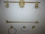 Globe Cannes 24.25 In. 3-LIGHT Matte Brass Vanity With Shades & Bath Set. Fixed Price $62.95.