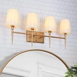 Lnc Modern Classic 29 In. 4-LIGHT Deep Gold Vanity W/white Fabric Shades. Fixed Price $79.95.