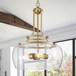 Wuzups Rustic Farmhouse Round Pendant Chandelier, Gold, Seeded Glass, 21X16 In. Fixed Price $94.99.