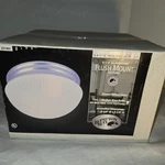 Hampton Bay 9-1/4" Flush Mount Fixture Satin Nickel Finish Frosted Ribbed Glass. Fixed Price $21.33.