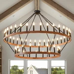 Hhr 60" Wood-grain Surface Double Tier Wagon Wheel Chandelier, 54-LIGHT Extra.... Fixed Price $511.58.
