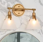 Lnc 15.5 In. Brushed Vintage Gold Bathroom Vanity Light W/ Frosted Glass Shades. Fixed Price $53.36.