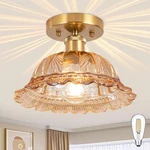 Semi Flush Mount Ceiling Light, Vintage 11", Amber Shade Glass .... Fixed Price $70.22.