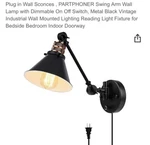 Plug Wall Sconces Partphoner Swing Arm Lamp With Dimmable Off. Fixed Price $29.99.
