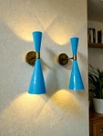 Mid Century Italian Brass Wall Lamp: Blue Sconce Lighting (set Of Two) Gift Item. Fixed Price $142.00.