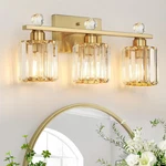 Modern 3-LIGHT Gold Bathroom Vanity Fixture With Crystal Glass Shades. Fixed Price $92.99.