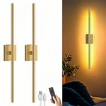 Dimmable Battery Operated Wall Sconces Set Of 2 With Remote - Gold Led Decor. Fixed Price $93.99.