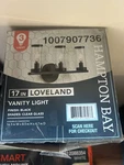 Hampton Bay Loveland 16IN 3-LIGHT Black Vanity Fixture Glass Shades. Fixed Price $21.99.
