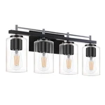 Hkmgt Farmhouse 24" 4-LIGHT Chrome Black Bathroom Vanity With Glass Shade. Fixed Price $34.99.