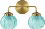 2 Light Bathroom Vanity Gold Wall Sconce With Blue Glass Shade Globe. Fixed Price $130.99.