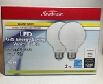Sunbeam (2-PACK) 3.8 (= 40 Watt) Led G25 Globe Vanity Bulbs Warm White. Fixed Price $14.99.