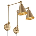 Wingbo Farmhouse Swing Wall Sconce Set 2, Plug Or Hardwired, Brass. Fixed Price $148.80.