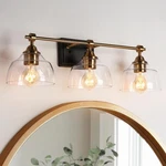 Gepow Bathroom Fixtures 3-LIGHT Black Gold Vanity Lights Large Clear 24.5". Fixed Price $129.00.