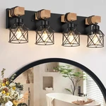 Fadimikoo 4-LIGHT Rustic Style Wood Bathroom Vanity Fixtures, Black Bat.... Fixed Price $125.03.
