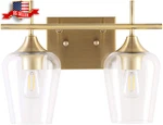 Chic Modern Gold Vanity Light: 2-LIGHT Fixture With Wine-glass Shades New. Fixed Price $68.28.
