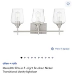Allen + Roth Meredith 3-LIGHT Vanity Brushed Nickel Clear Glass Shade. Fixed Price $46.99.