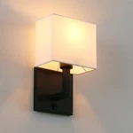 Permo Single Wall Sconce Black Finish Light Fixture With White Textile Shades.... Fixed Price $91.96.