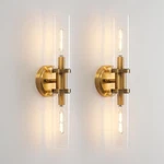 Wall Sconces Set Of Two Brushed Brass Gold Lighting With Clear Glass .... Fixed Price $144.28.