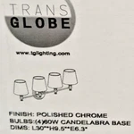 Trans Globe 4-LIGHT Wall Sconce Vanity Fixture Polished Chrome 60W Candelabra. Fixed Price $17.95.