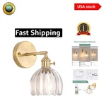 Stylish Vintage Brass Wall Light With Adjustable Tulip Glass Fixture 800 Lumen. Fixed Price $79.99.