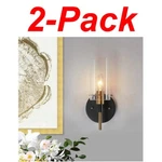 Zevni 2-PACK Modern Black, Brass Gold Wall Sconce Vanity Light Clear Glass Shade. Fixed Price $49.99.