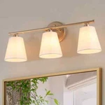 Uolfin 20.1" 3-LIGHT Gold Wall Sconce W/fabric Shades Farmhouse Vanity. Fixed Price $41.99.