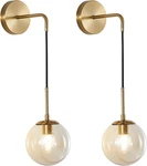 Modern Gold Globe Wall Sconce - Adjustable Amber Glass Light For Any Space. Fixed Price $174.99.