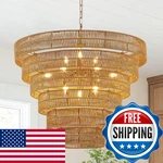 Widluth 31.5 Large Boho Rattan Chandelier Fixture 12-LIGHT Golden. Fixed Price $263.78.