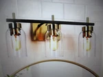 Zevni 20 In. Modern 3-LIGHT Brass Gold Bathroom Vanity W Clear Glass. Fixed Price $75.95.