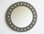 Maklaine 30" Round Bone Inlay Wall Mirror Boho Off White Resin Brass Accent. Fixed Price $350.00.