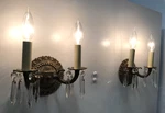 Vtg Wall Sconce Pair Brass Light Fixture French Art Glass Prism Spain Mcm #L10. Fixed Price $259.99.