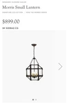 Visual Comfor & Co. Suzanne Kaslermorris Small Lantern. Fixed Price $349.00.